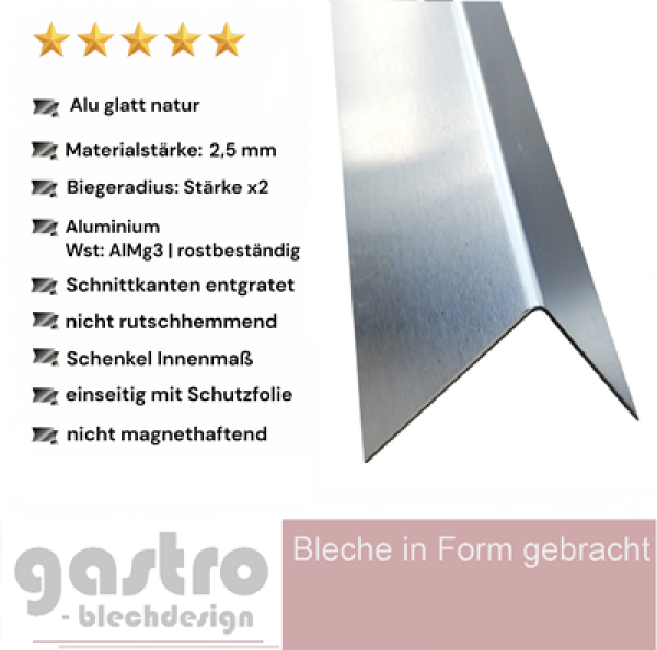 Aluminim Kantenschutz, glatt natur, 2,5mm stark